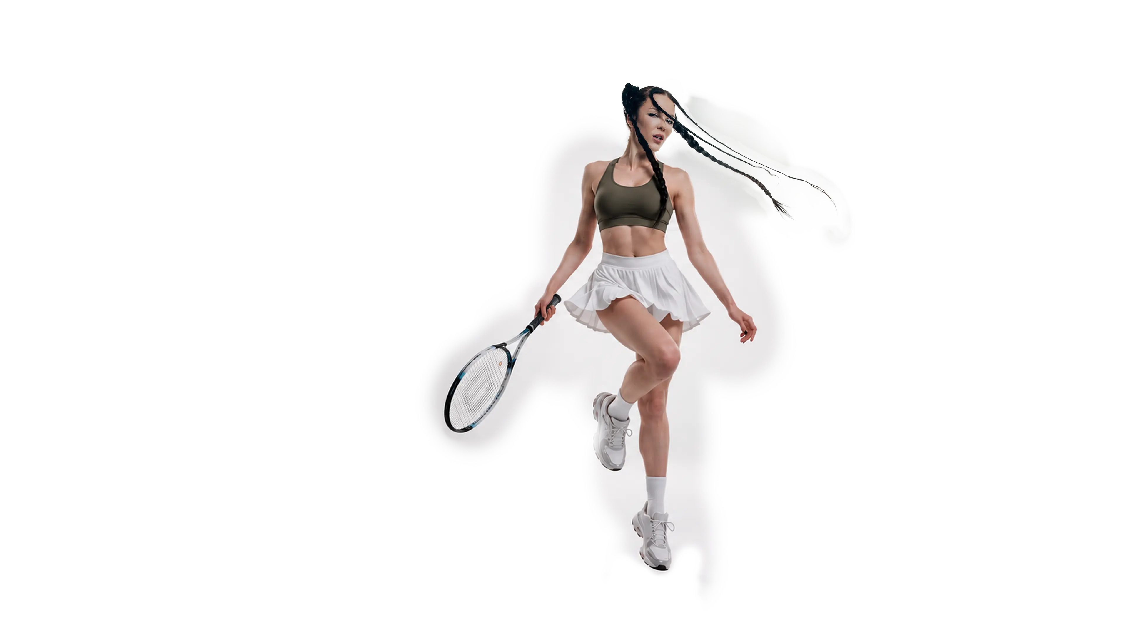 The same frame with sportswear and a tennis racket added in post
